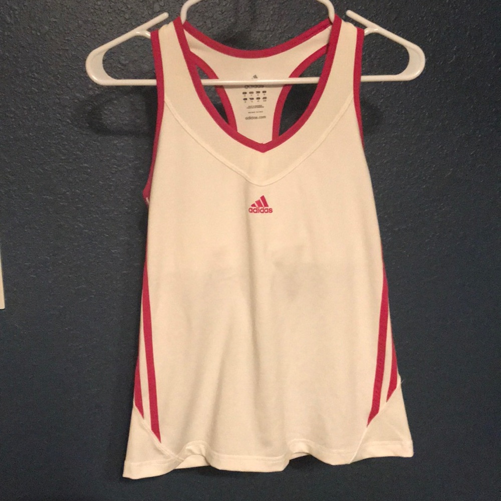 adidas White and Pink Racerback Tank Top